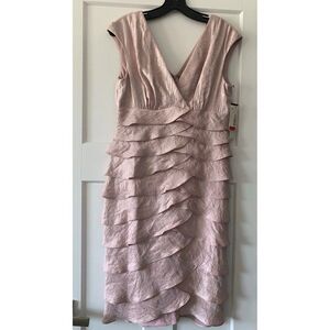 London Style Women's Pink Tiered Shimmer Ruffle Sleeveless Sheath Dress 8 NWT